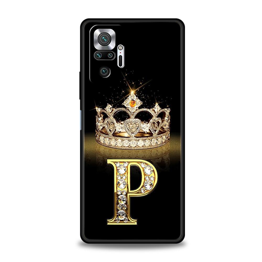 Чехол для телефона для Xiaomi Redmi Note 13 12 5G 9S 9 8 10 11 Pro 9T 13C 12C 10C 9C 9A 7 Pro Мягкий чехол Алмазная корона Буква 26 букв