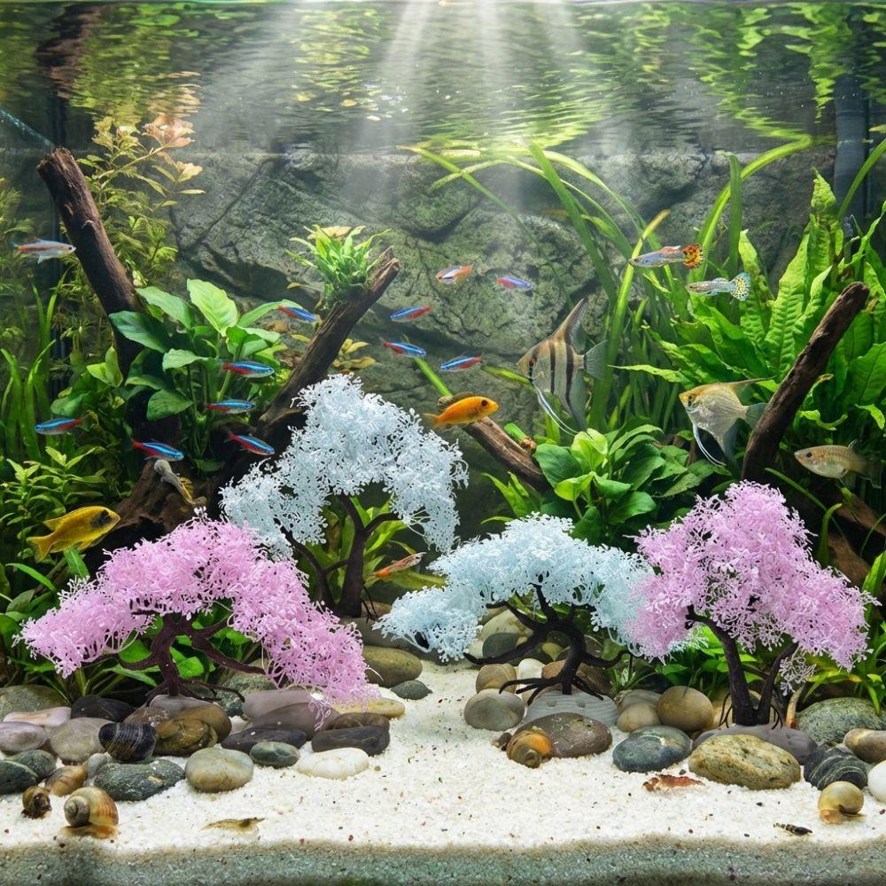 Realistic Cherry Blossom Tree Underwater Scene Landscape Tree Artificial Plant Home Ornaments