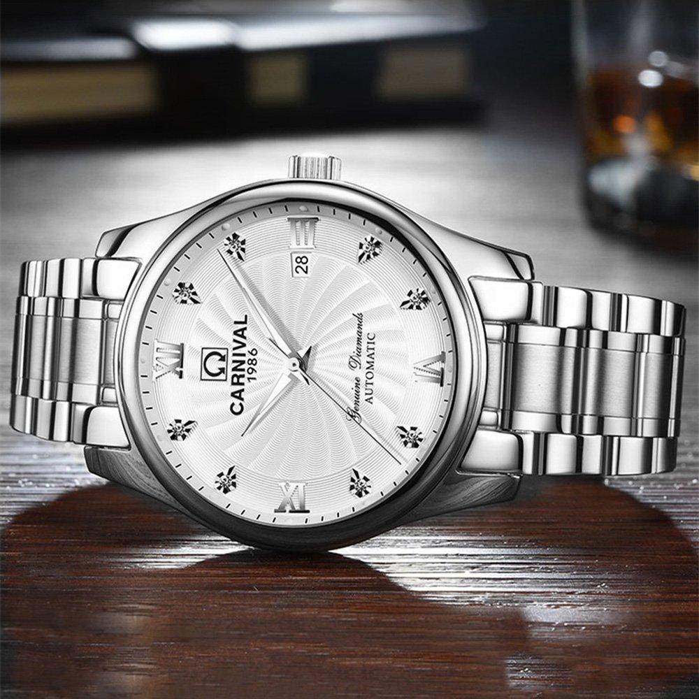 Carnival 8671G механические часы дата календарь [CARNIVAL] мужские (Белый/Серебристый/Металлический) [Элемент]