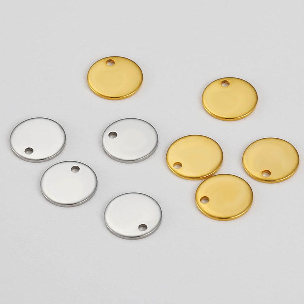20pcs 8-15mm Round Gold Stainless Steel Stamping Blank Dog Tags Pendants DIY Bracelet Charm Jewelry Finding Customize Wholesale