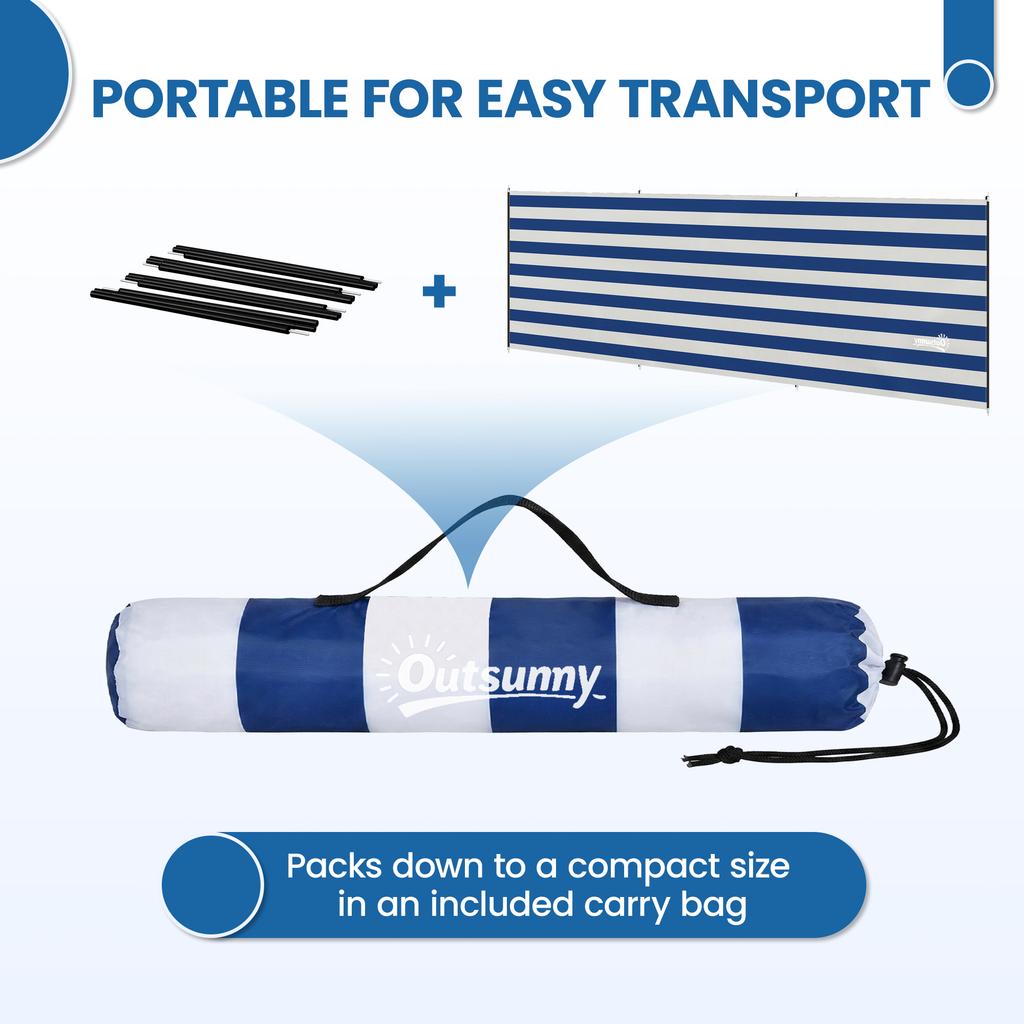 4 Pole Camping Windbreaks, Beach Wind Shield Shelter with Carry Bag and Steel Poles, 540cm x 150cm, Dark Blue