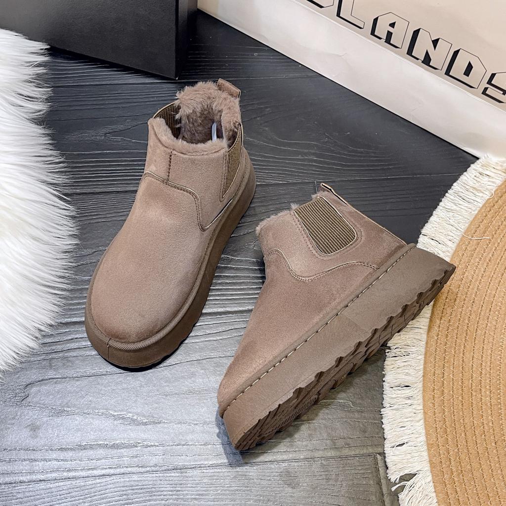 Женские однотонные пушистые ботинки, на платформе с мягкой подошвой и флисовой подкладкой, зимние плюшевые нескользящие теплые ботинки