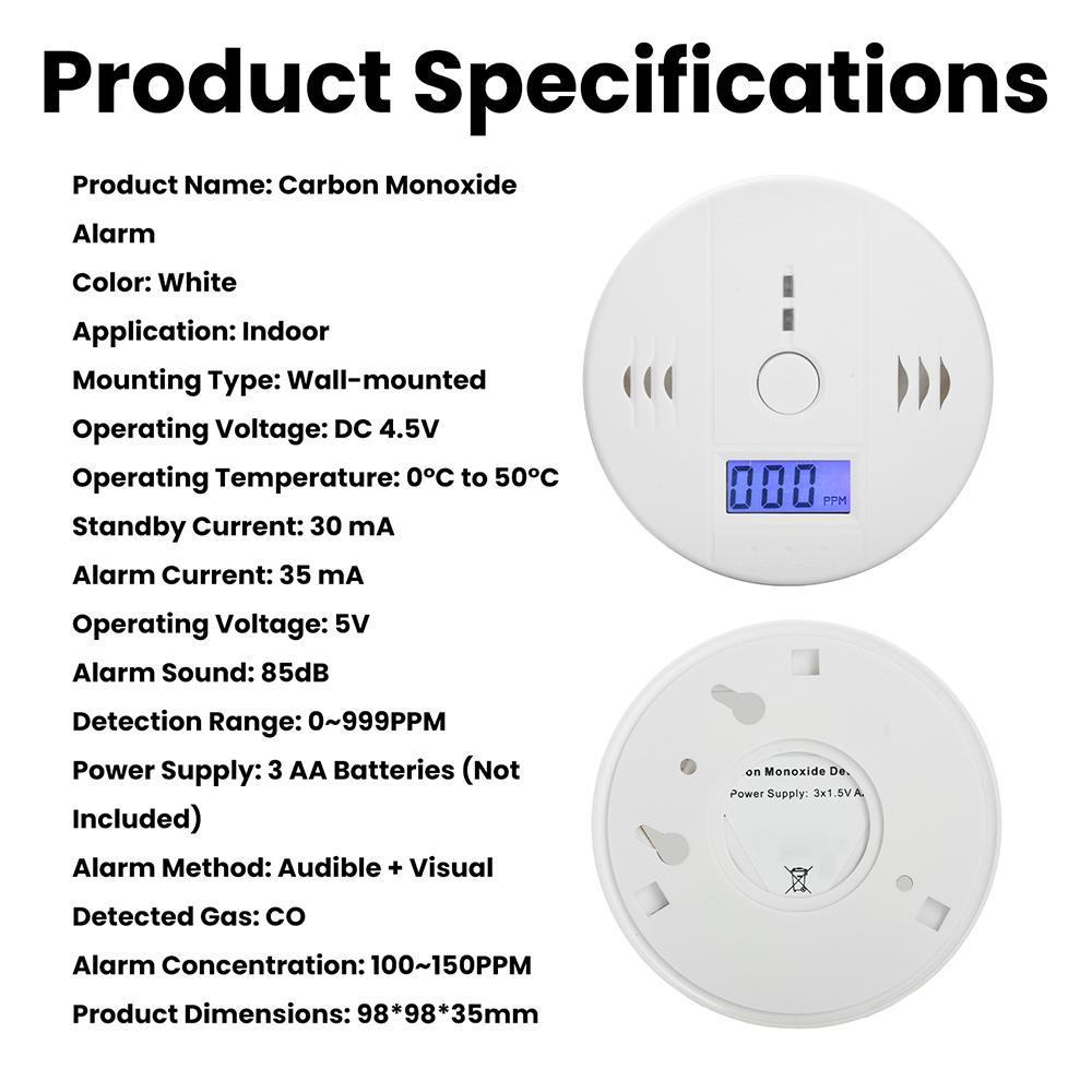 Carbon Monoxide Alarm Smoke Alarm Co Detector LCD Display Alarm Home Supply Gas Leak Detector Alarm