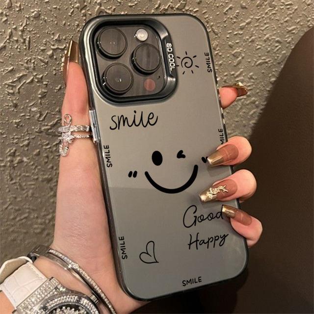 Smiling Face Electroplate Silver IMD For iPhone 15 14 Max Plus 11 12 13 Pro 16 Shockproof Back Cover Case Funda