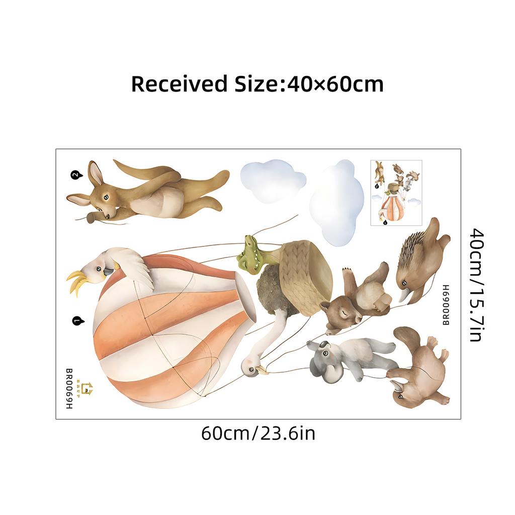 Милые Мультяшные Животные Друзья в Воздушном Шаре Наклейки на Стену, Самоклеящийся Декор Приключений для Детской Комнаты Гостиной Спальни