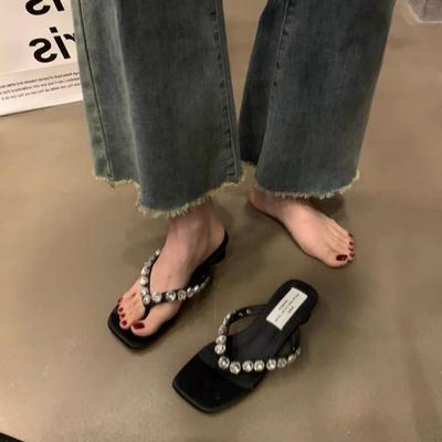 Летние новые модные сандалии со стразами, толстые шлепанцы, женские пляжные сандалии с принтом «голова» и сандалии, ленивые туфли