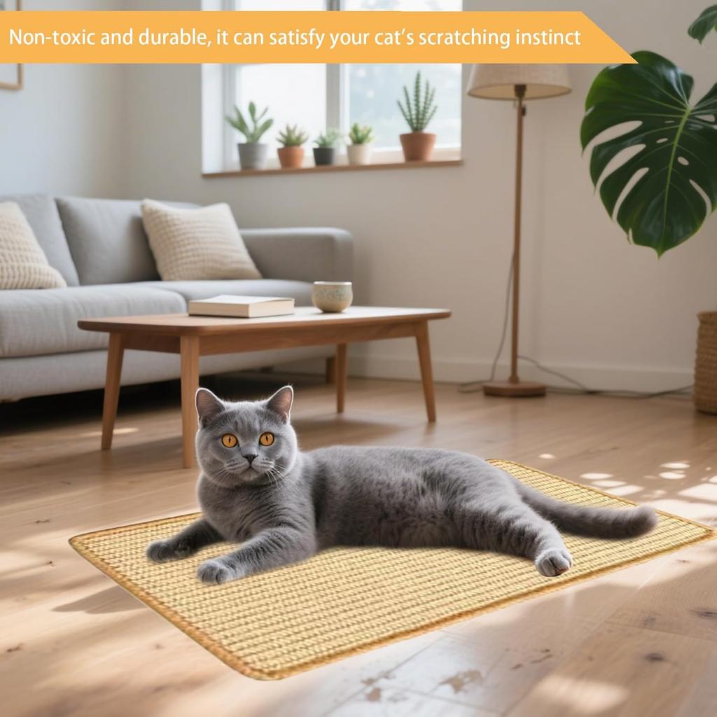 6 Pcs Cat Scratcher Mat, Sisal Cat Scratching Pad Scratch Mat for Cat with Adhesive Loop Tape Cat Scratch Pad Rug for Protect Wall Couch Carpet