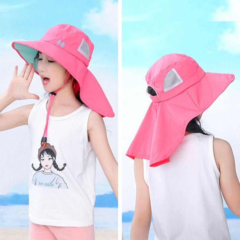 1PC Children Summer Wide Brim Cap Bucket Hats UV Protection Outdoor Beach Sun Hat Boy Girl Flap Cap Adjustable Sunscreen Cap