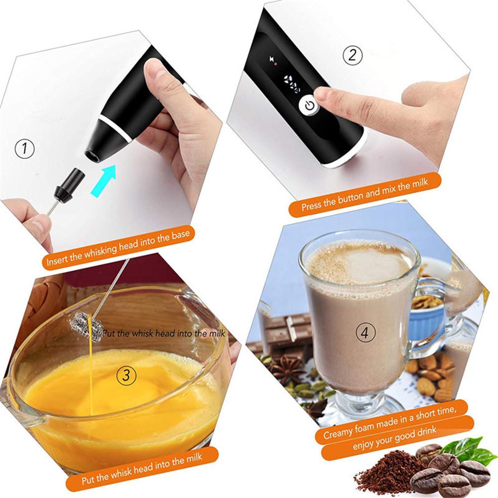 Electric Coffee Milk Frother Whisk Egg Beater USB Rechargeable Handle Mixer
