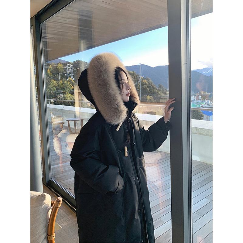 Новая популярная модная корейская версия большого мехового воротника с дизайном Sense Niche Waist зимнее утолщенное хлопковое длинное пальто