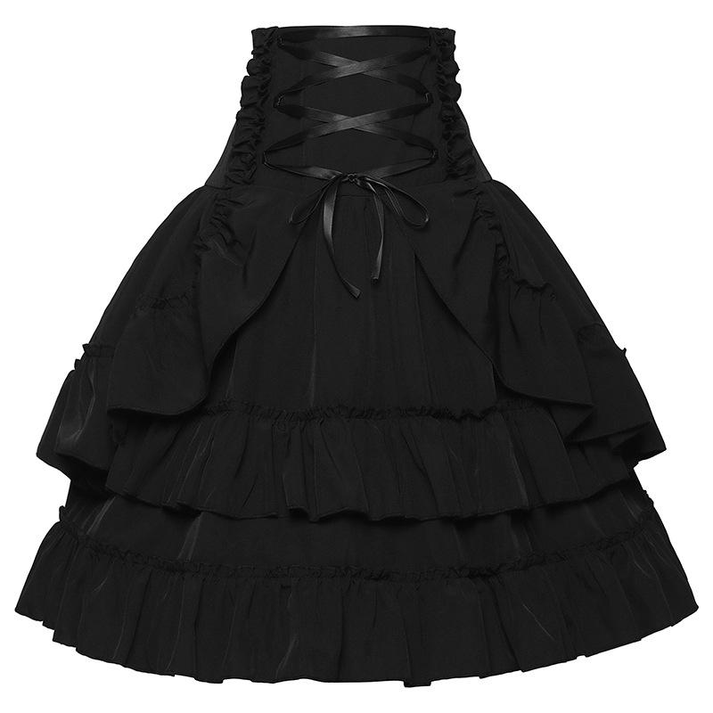 Victorian Style Women's Dress – Solid Color, Double Layer, High Waist, Renaissance Retro Skirt.
