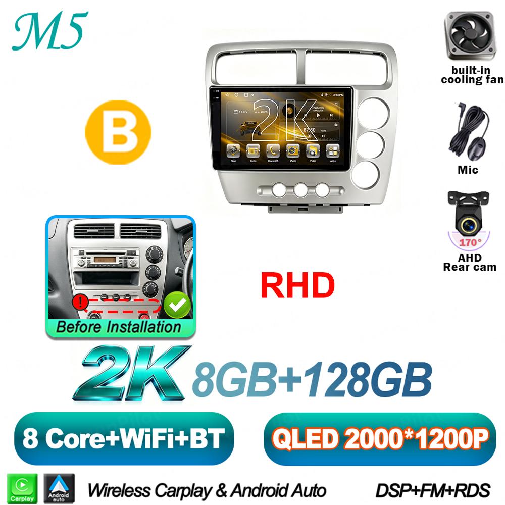 Android 16 For HONDA Civic EP3 2000-2005 Car Radio Stereo Head Unit Multimedia Video Player GPS Navigation 2K QLED 9 Inch 8 Core
