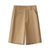 Women's Khaki Suit Shorts: 2025 Spring/Summer Loose, High Waist, Slimming, Straight-Wide Leg, Five-Point Pants.