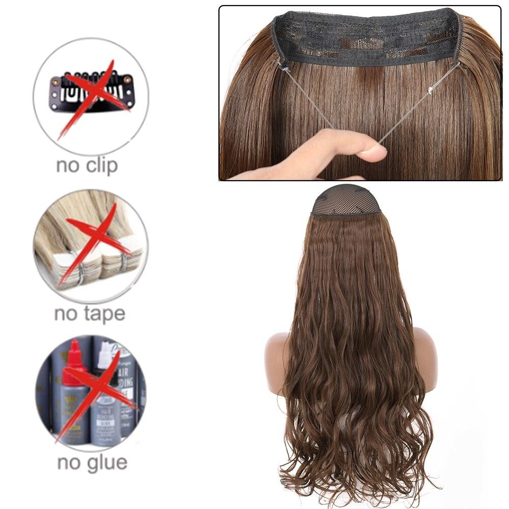 XINRAN 22-дюймовые модные женские волосы для наращивания, устойчивые к высоким температурам, синтетические волны, длинные волосы без клипс, невидимый парик для лески