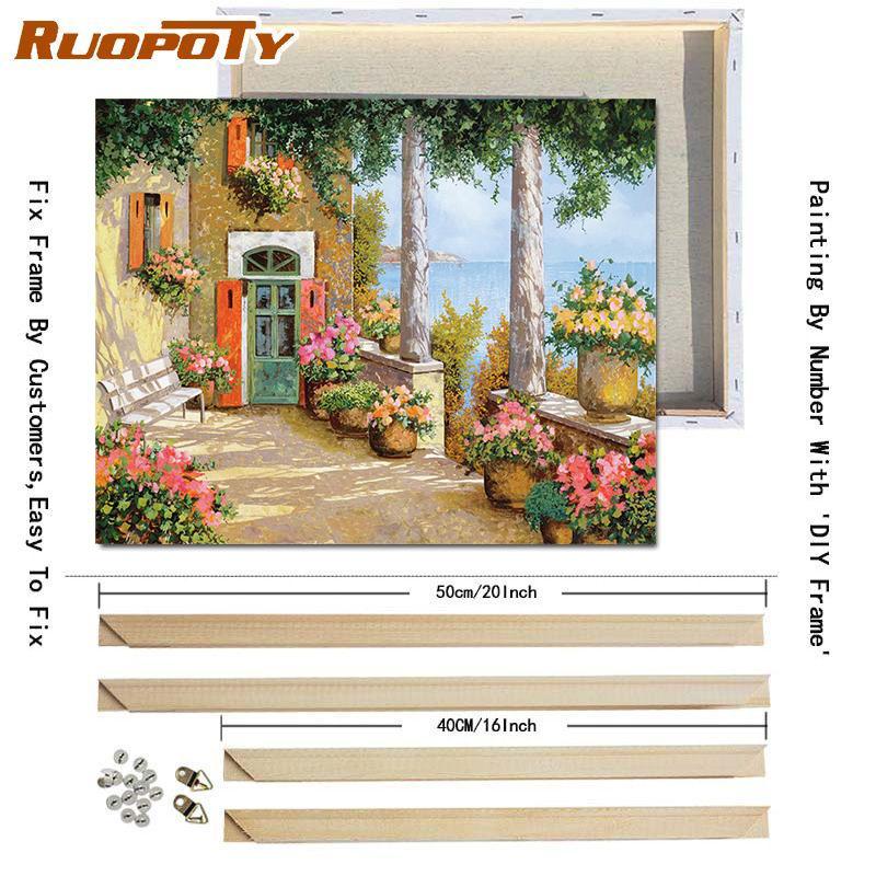 RUOPOTY Раскраска по номерам Городской пейзаж для гостиной на холсте Уникальный подарок Акриловая картина по номерам Дом