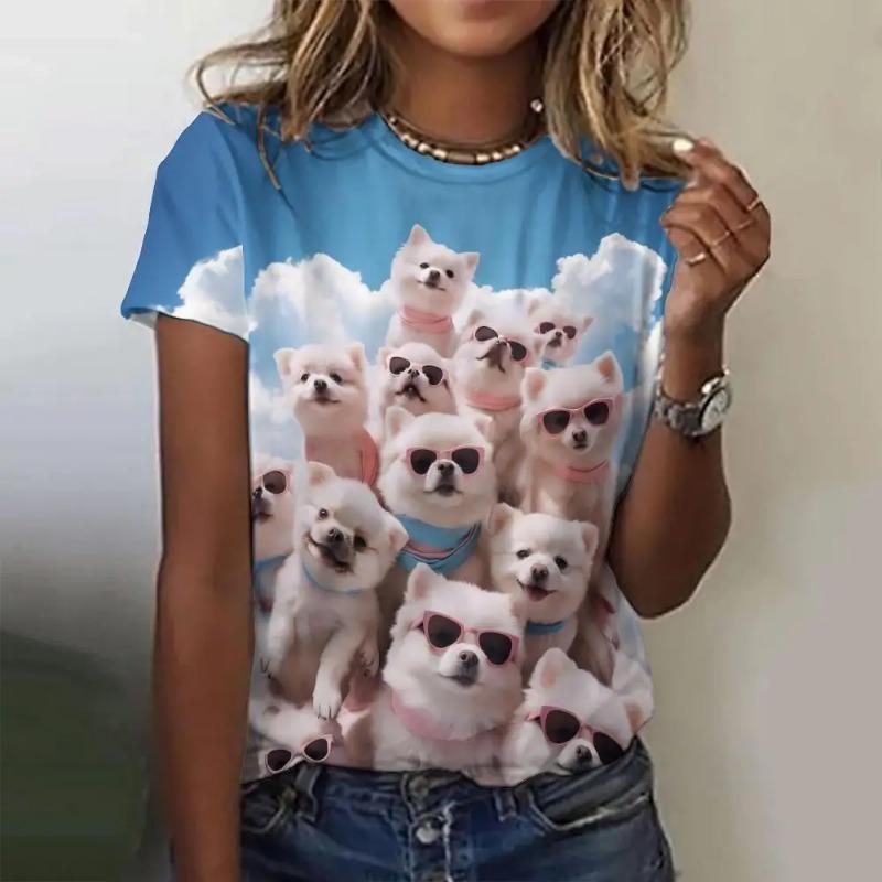 Женская футболка с принтом в стиле ретро с изображением животных из мультфильмов, кошек и собак, повседневная модная футболка с коротким рукавом, женская одежда, топ, футболка