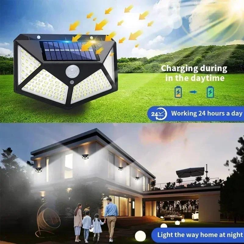 Outdoor 100 LED Wall Light Intelligent Human Body Sensing Solar Wall Light Outdoor Waterproof Courtyard Lighting Street Light