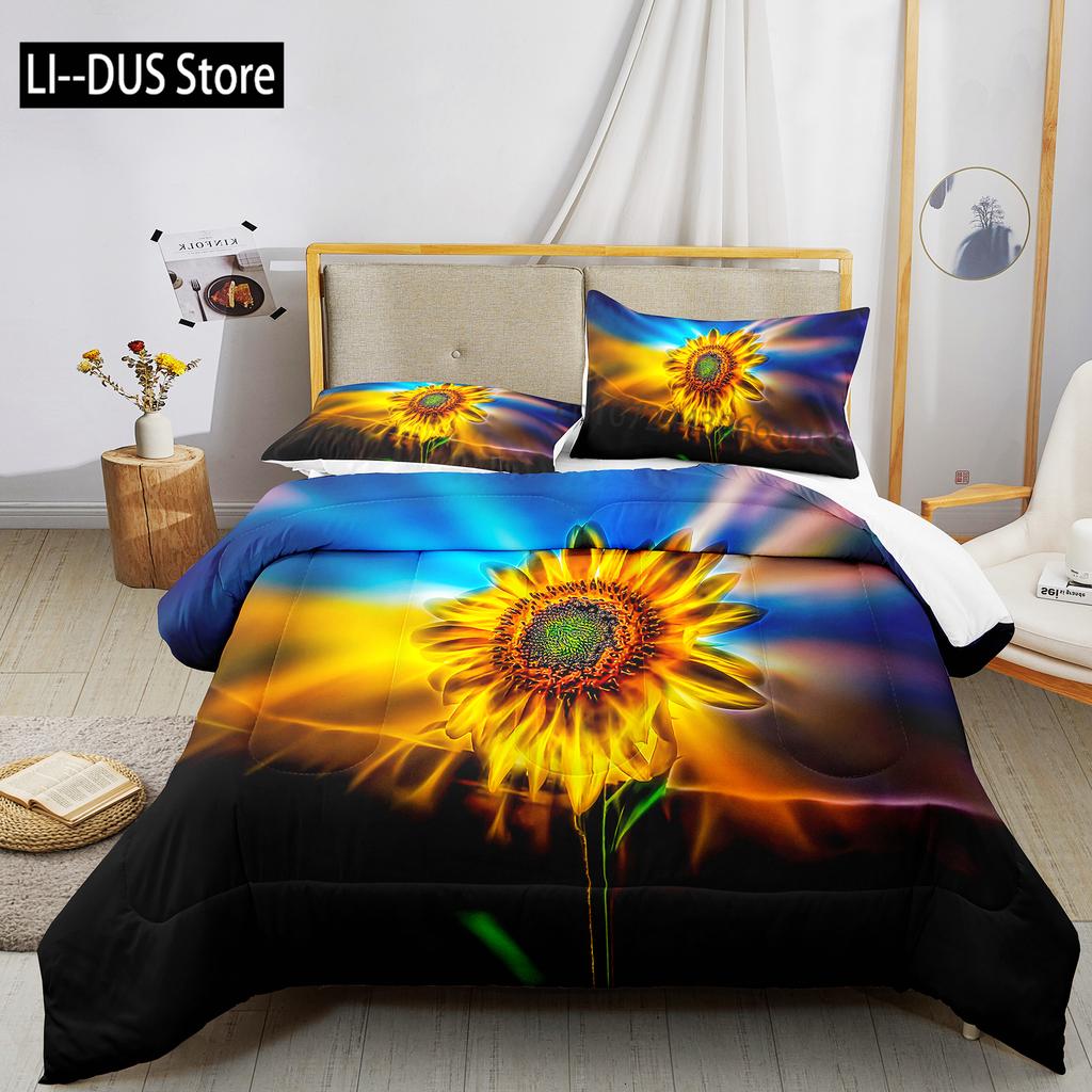 Комплект постельного белья Dream Sun Flowers Набор пододеяльников 3d Комплект постельного белья Цифровая печать Постельное белье размера Queen Модный дизайн