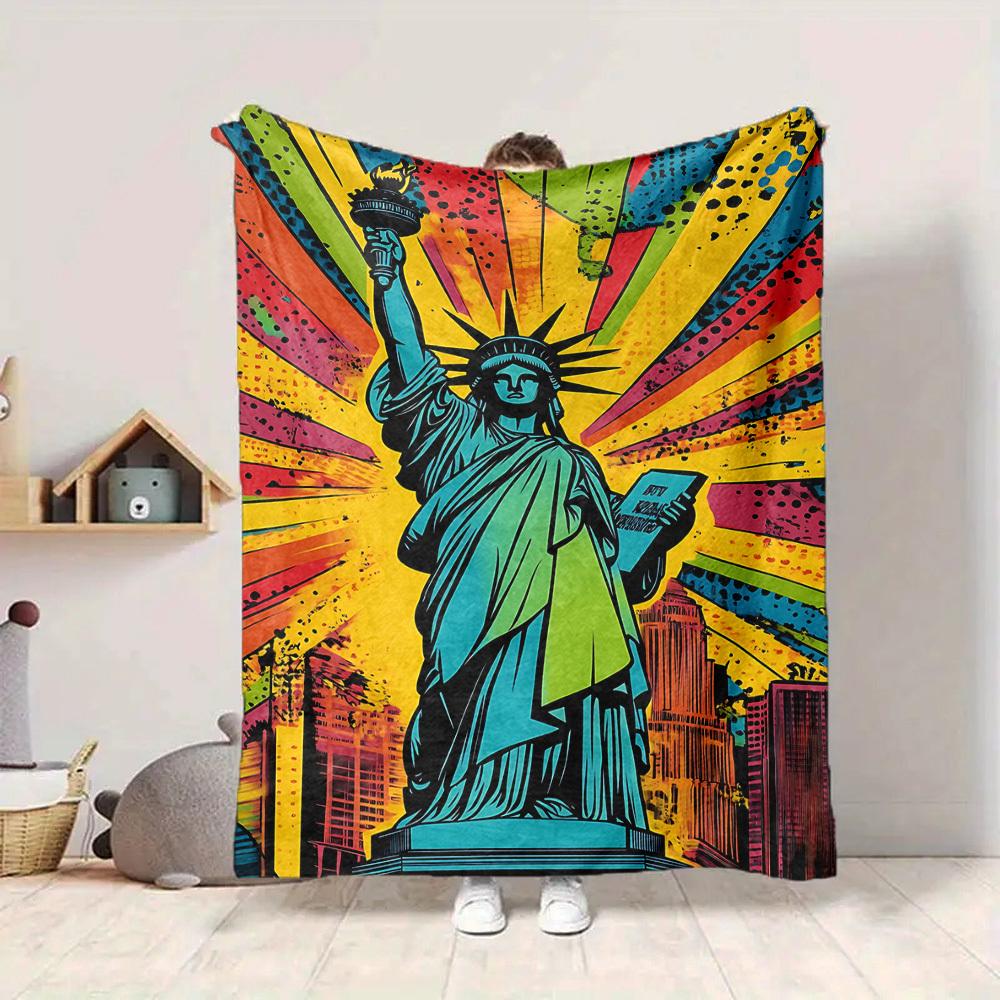 1pc Statue of Liberty Blanket Lightweight Flannel Blanket Throw Blanket For Sofa, Bed, Travel, Camping, Livingroom, Office, Couch