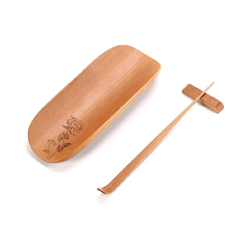 Коллекция из 3 предметов бамбуковых чайных принадлежностей с цветочной гравировкой, гладкая обработка для безопасного использования и приятных чайных церемоний