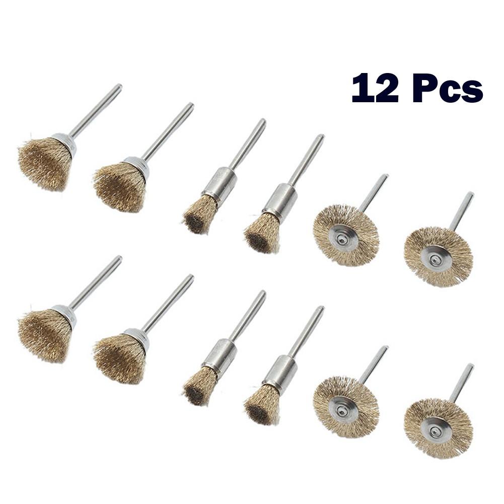 12pcs/Set Wire Brushes Kit Bowl Type 15mm Straight Type 8mm T Type 22mm