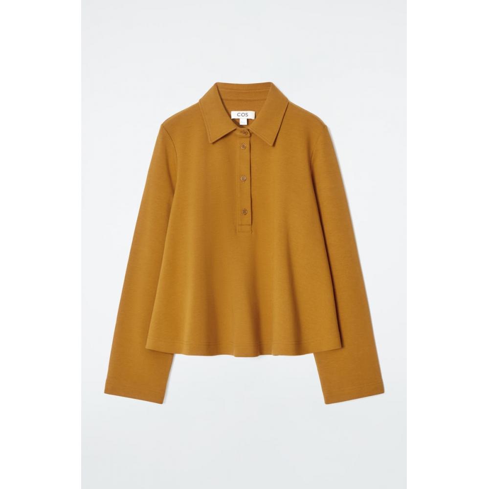 COS Расклешенный хлопковый трикотажный поло из Японии