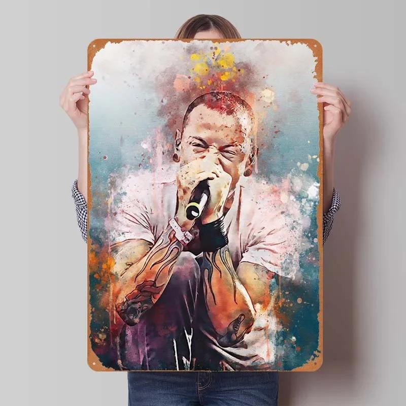 Metal Rock Chester Bennington Signs Music Posters Gaming Room Decoration Man Vintage Tinplate Sign For Wall Art Decoration Retro