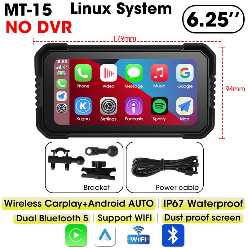 6,25-дюймовый мотоциклетный навигационный видеорегистратор беспроводной CarPlay Android Auto IP67 водонепроницаемый двойной Bluetooth Moto дисплей экран портативный