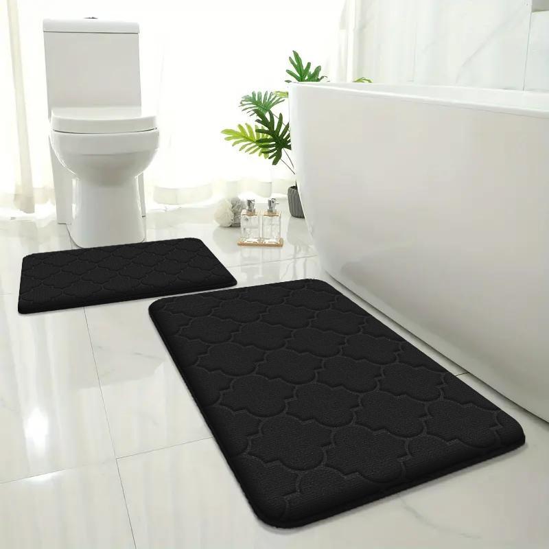 2 Pieces of Embossed Flannel Bathroom Absorbent Floor Mats 2-piece Set Furry Shower Room Non-slip Floor Mats Home Entrance Mats