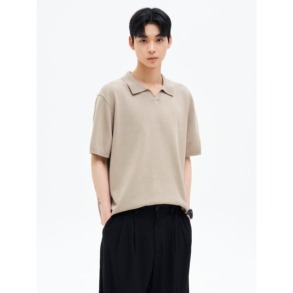 8SECONDS Open Collar Knit Pullover Beige