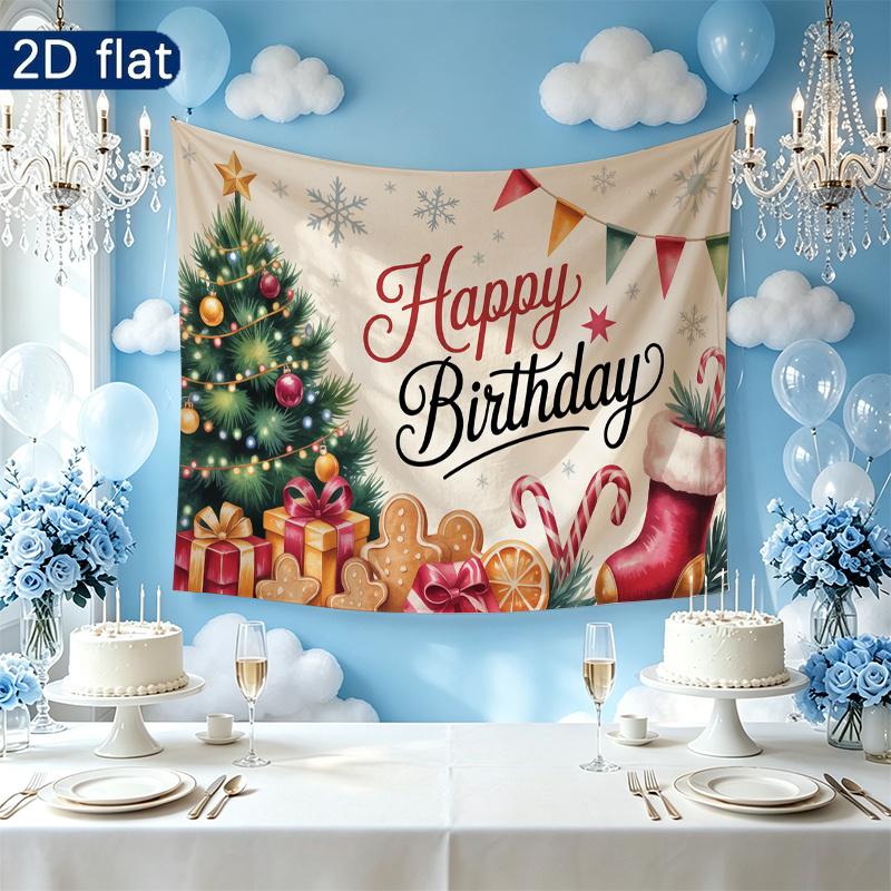 Gifts Candy Cane Gingerbread Birthday Party Decor Backdrop, Polyester Banner for Photo Props & Wall Hanging