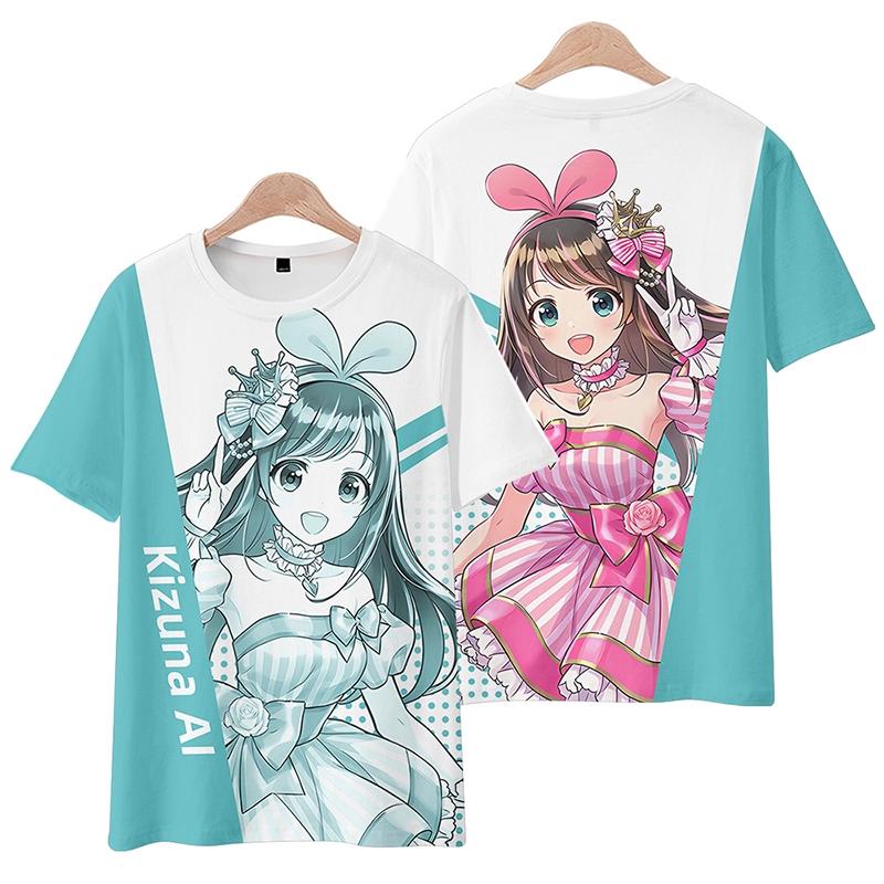 Kizuna AI Hololive VTuber Косплей Футболка 2025 Новая 3D Печать Кавайный Детский Аниме футболка Мужская/Женская Харадзюку Короткий Рукав Футболка Y2k Топ
