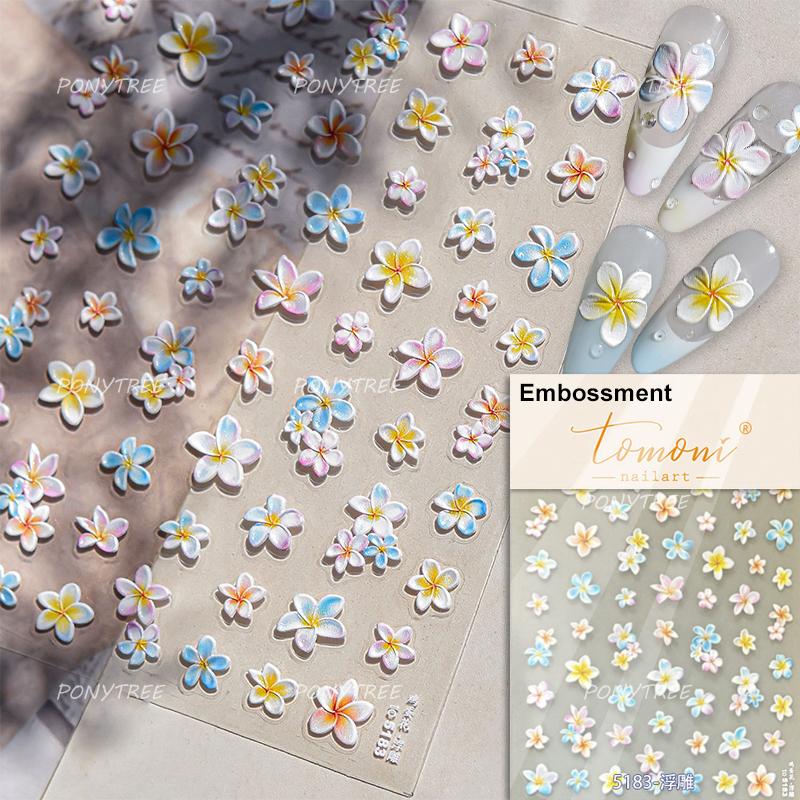 Colourful Frangipani Bright Lily Flowers Gradual Petal Vivid Dew Delicate Romantic Nail Art Stickers Manicure Decals Decorations