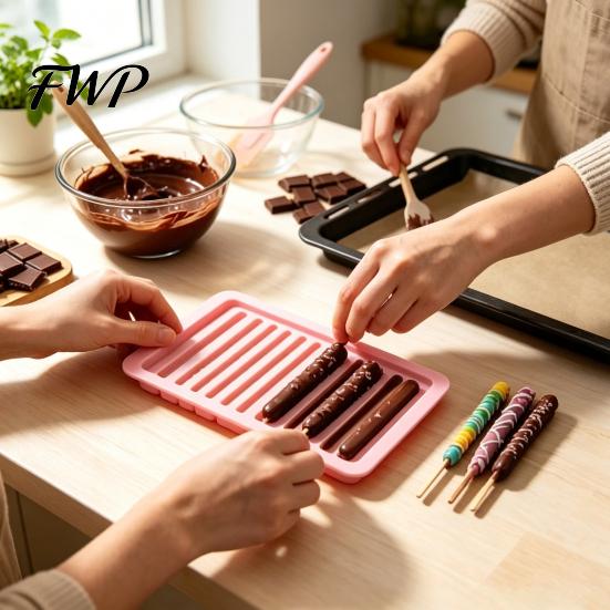 High Temperature Resistant Silicone Molds Twist Pretzel Mold, 12 Cavity Cake Chocolate Rod Candy Baking Tray, Flexible for Candles Easy Release