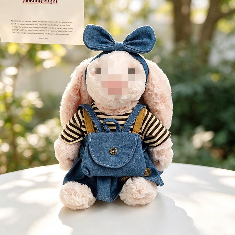 [Cloth Only] Jely&cat Bonnie Rabbit 32cm Doll Clothes Striped Denim Backless Dress and Casual Bag Accessory Polyester Cotton