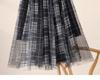 Elegant Plaid Patchwork Mesh Skirt with Large Pleated Hem