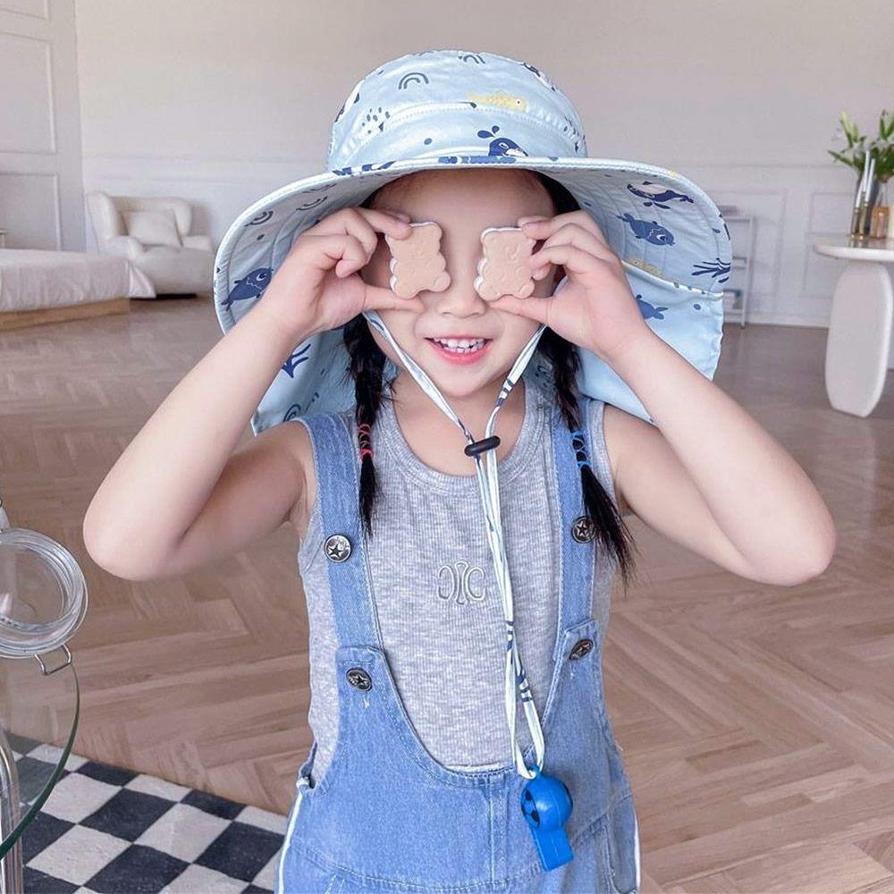 UV Protection Sun Cap With Whistle Beach Cap Outdoor Kids Bucket Hat Infant Girls Boys