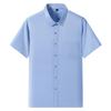 Летняя мужская рубашка Не требует глажки Антискладки Business Casual Однотонная Эластичная Гладкая С коротким рукавом Для работы Социальная