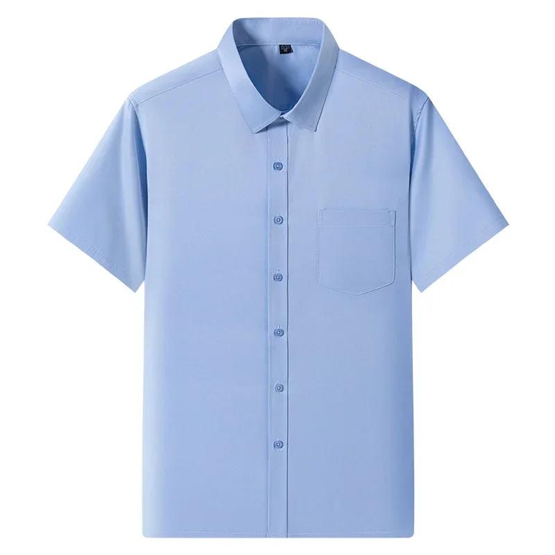Летняя мужская рубашка Не требует глажки Антискладки Business Casual Однотонная Эластичная Гладкая С коротким рукавом Для работы Социальная