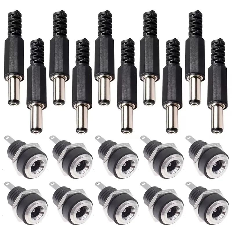 10Pairs DC Power Socket Jack Male Female Panel Mount Connector 5.5x2.1mm/2.5mm DC Power Plug DC005 DC099 DC022/022B DC025