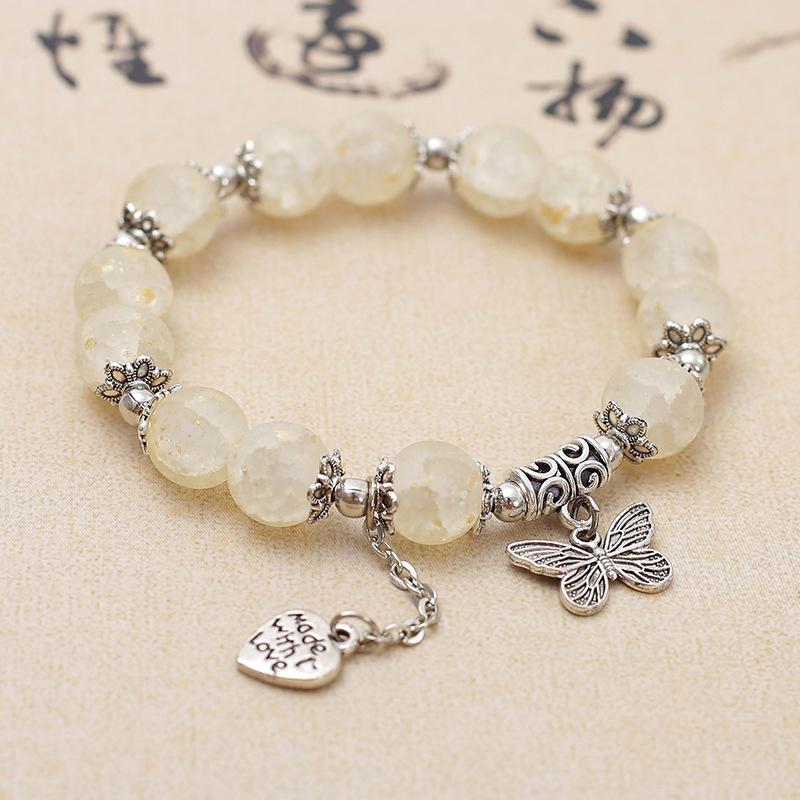 Подвеска в виде бабочки, эластичный браслет, цветной стеклянный браслет с бусинами для женщин и девочек, простой браслет, ювелирные изделия, подарки