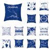 Blue Christmas Cushion Cover Merry  Elk Snowflake Print Pillowcase Sofa Ornament Home Decoration New Year Gift 45x45cm
