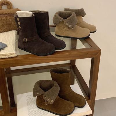 Ретро короткие ботинки осень новые два способа носки складные в стиле Майяр велюровые хлопковые туфли женские ботинки