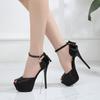 Sexy Sandals Women Silk 14CM Stiletto High Heels Back Trip with Buckle Bow Tie Pumps Party Nightclub Ladies Shoes