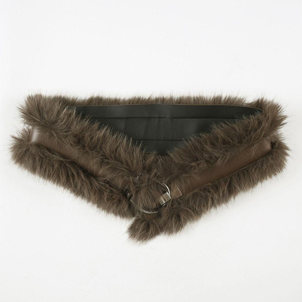 Punk Leather Fur Belt PU Leather Y2K Waistband Personality Plush Belt Autumn/Winter