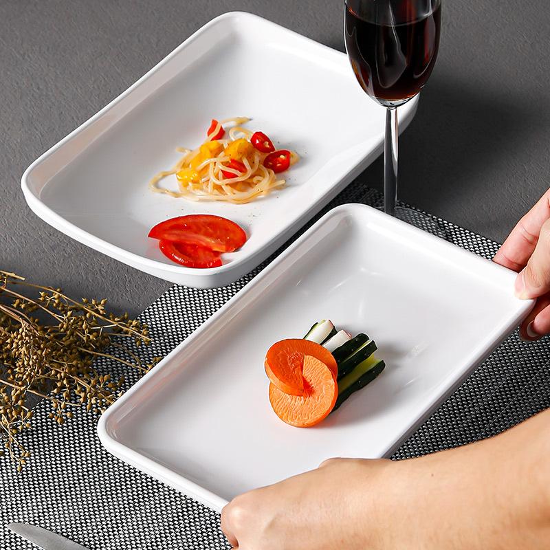 Белая меламиновая основная обеденная тарелка, поднос для стейков в стиле вестерн, прямоугольная имитация фарфора, блюда для десертов и закусок, посуда для ресторана