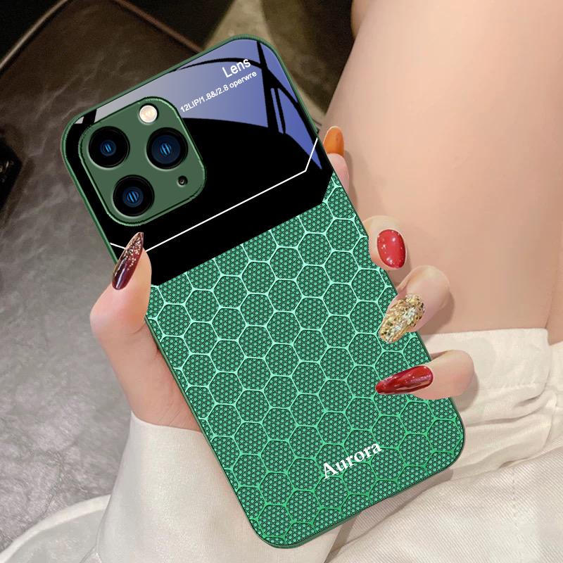 Шестиугольная сетка из яблок для iPhone 16 Pro Max 15 Pro 14 13 12 Mini 11 XS Max XR 7 8 Plu SE 2022 Чехол для телефона из закаленного стекла