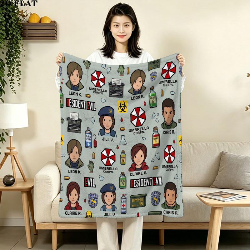 1PC Resident Evil Patterned Flannel Blanket Suitable For All Seasons For Home Decor Warmth And Comfort Gifts Holiday Present