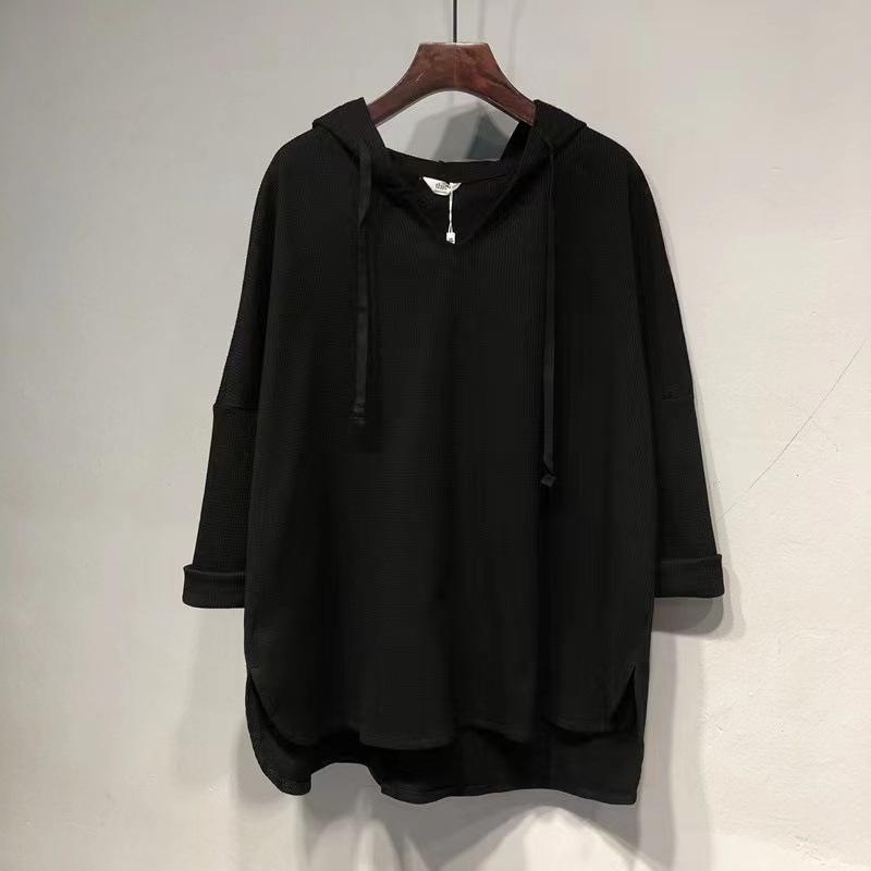 Топы больших размеров с вафельным капюшоном и длинными рукавами: Весна осень