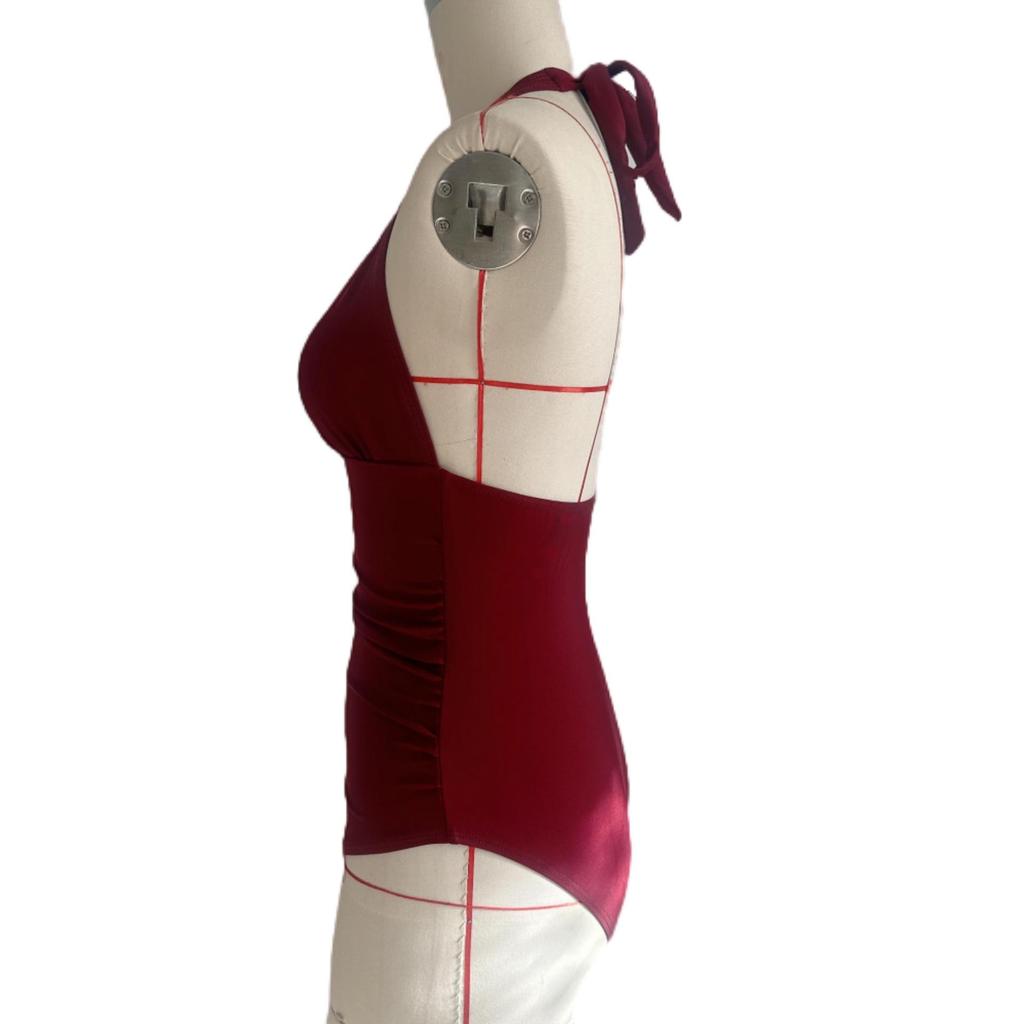 2025 Sexy Deep V European & American Print Tie-Up Halter Bikini Swimsuit